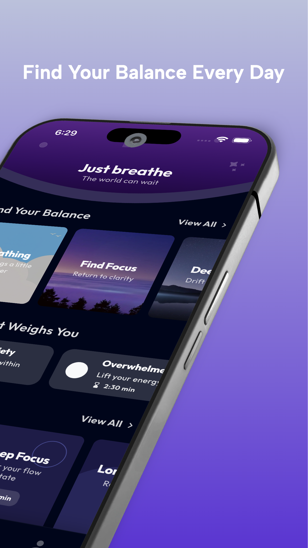Exhaleio balance and breathing app screen
