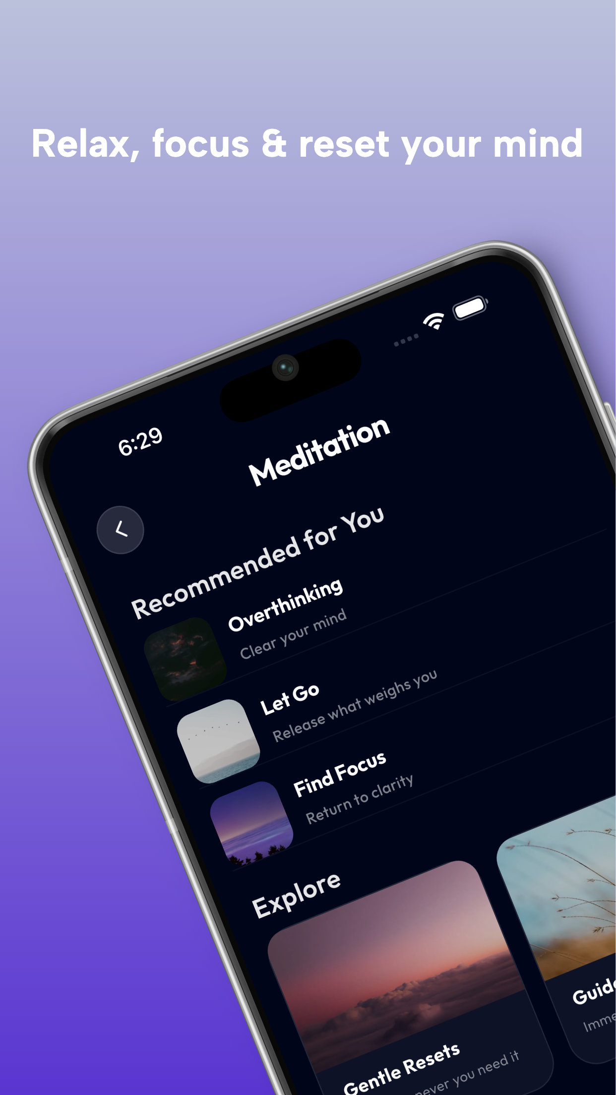 Exhaleio meditation and reset app screen